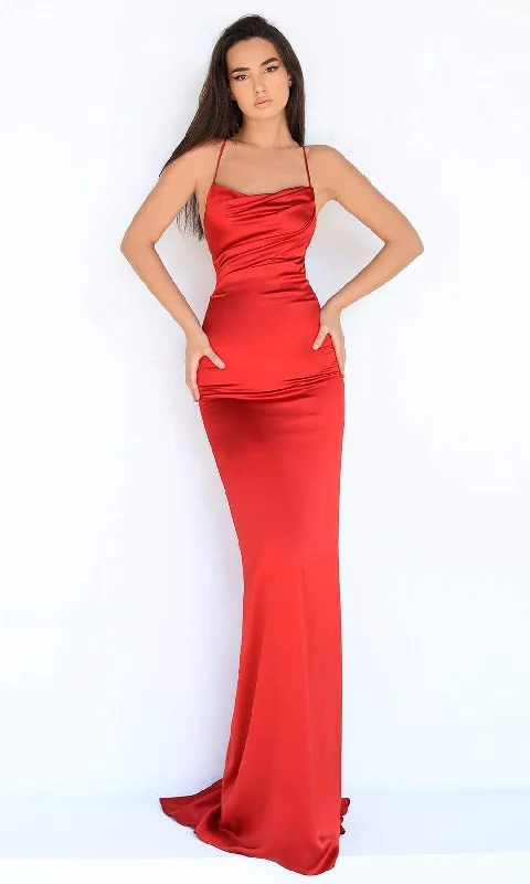 Plus size dresses for stylish looks stay cool -Tarik Ediz - 50852 Halter Neck Ruched Simple Prom Sheath Dress