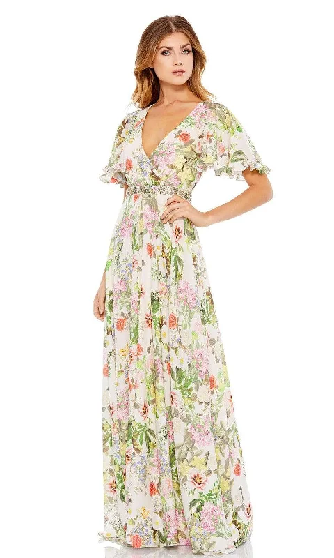 Plus size dresses with long sleeves cover comfortably -Mac Duggal - 9079 Multi Color Floral Printed Dress