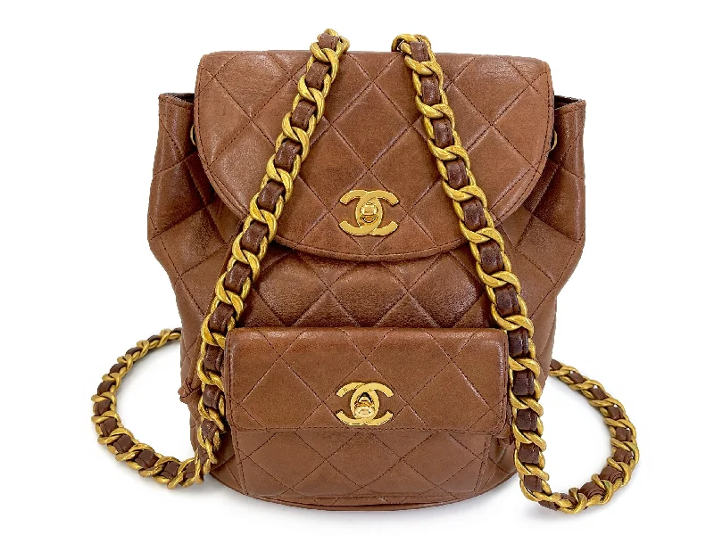 Fashionable canvas backpack for trendy college students -Chanel 1994 Vintage Chestnut Brown Duma Backpack Bag 24k GHW Lambskin 618