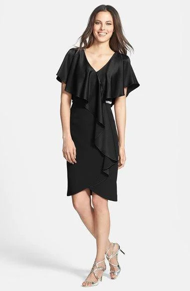 Plus size dresses for autumn days feel cozy -Alexander by Daymor - 609 Drape Short Sleeve V Neckline Cocktail Dress