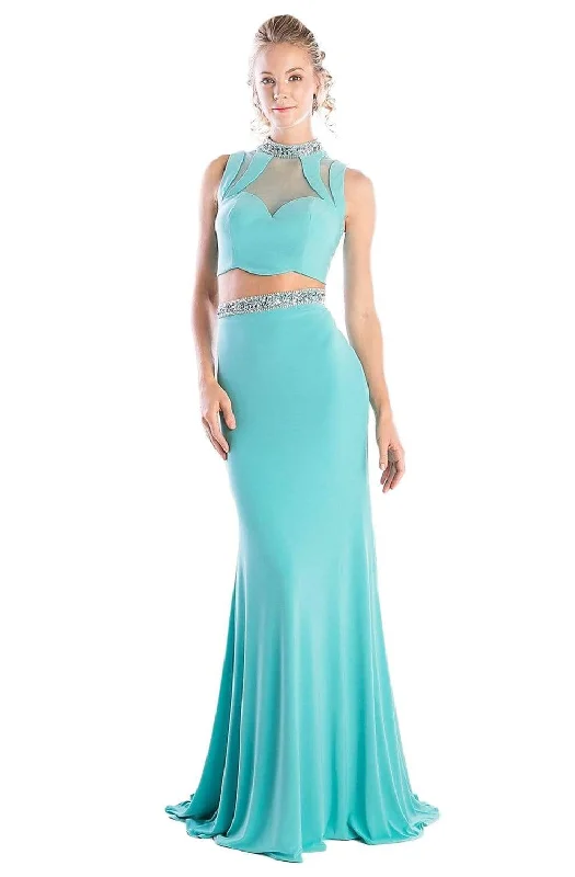 Plus size dresses for cold seasons warm up -Cinderella Divine - CK20 Embellished Two Piece High Neck Trumpet Dress