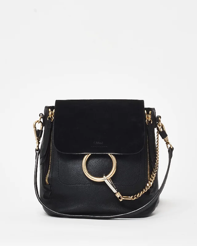 Laptop-friendly backpack for tech-savvy travelers -Chloé Black Suede & Calfskin Small Faye Backpack