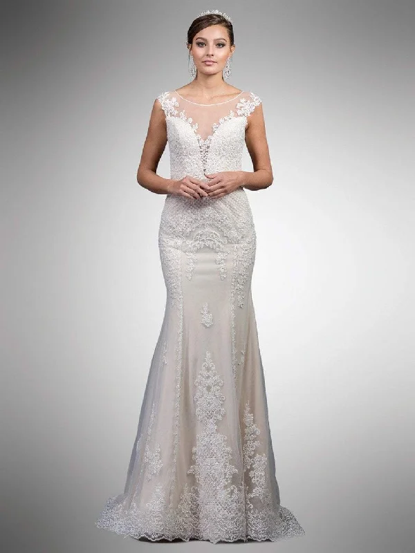 Plus size dresses with sleek necks stay elegant -Dancing Queen Bridal - 18 Floral Lace Illusion Bateau Trumpet Gown