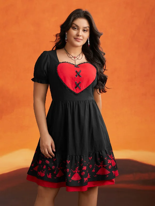 Plus size dresses with tie waists adjust perfectly -Sweet Romance Heart Motif Midi Dress