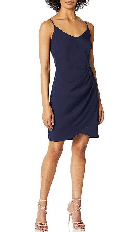 Plus size dresses with asymmetrical hems look modern -Laundry HP03W13 - Sleeveless Faux Wrap Cocktail Dress