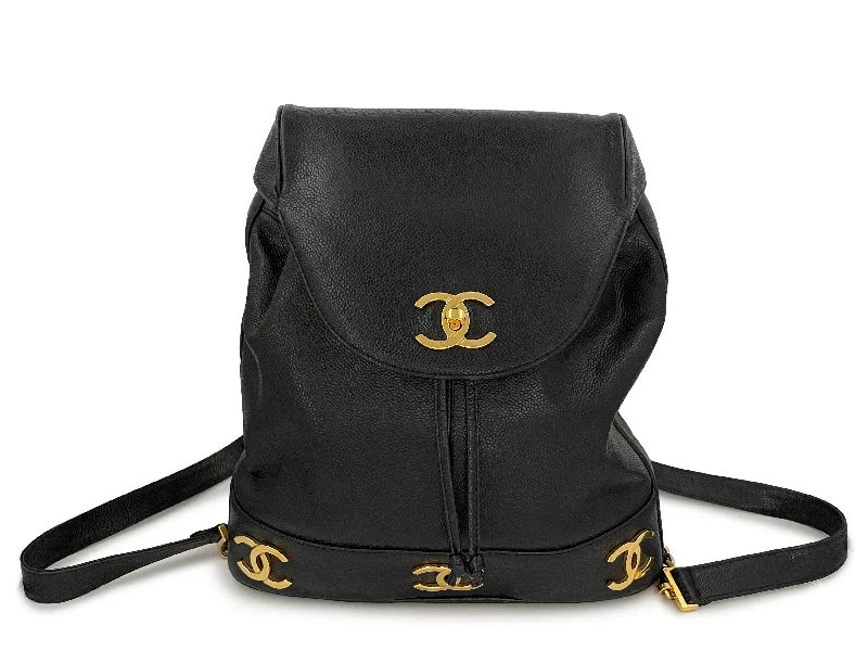 Affordable student backpack for heavy school books -Chanel 1994 Vintage Black Caviar Classic Gold CC Backpack Bag 24k GHW