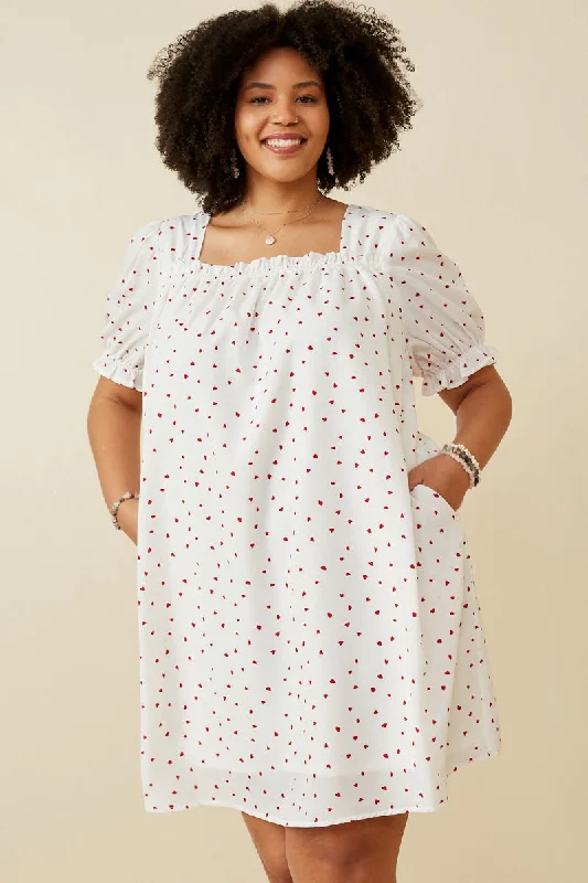 Plus size dresses with flowing skirts move freely -Ditsy Hearts Square Neck Puff Sleeve Dress