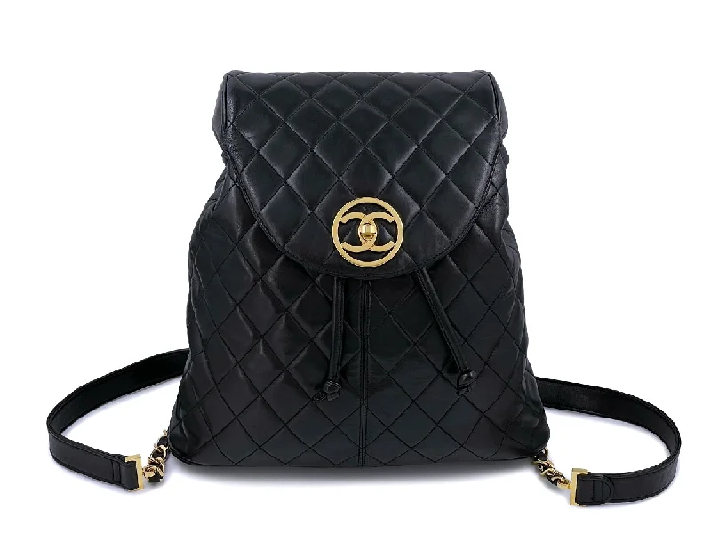 Durable kids’ backpack with spill-proof lining -Chanel Vintage 1992 Black Quilted Classic Backpack Bag Encircled CCs