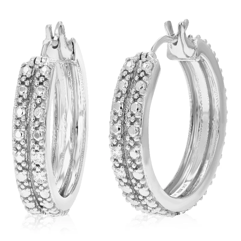 Best hoop earrings with floral designs for a feminine and delicate look-1/10 cttw 4 Stones Round Lab Grown Diamond Hoop Earrings .925 Sterling Silver Prong Set 1 Inch