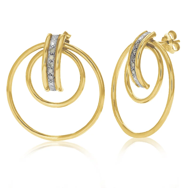 Hoop earrings with hearts for a sweet and romantic gesture-1/10 cttw Diamond Hoop Earrings Yellow Gold Plated Over Sterling Silver