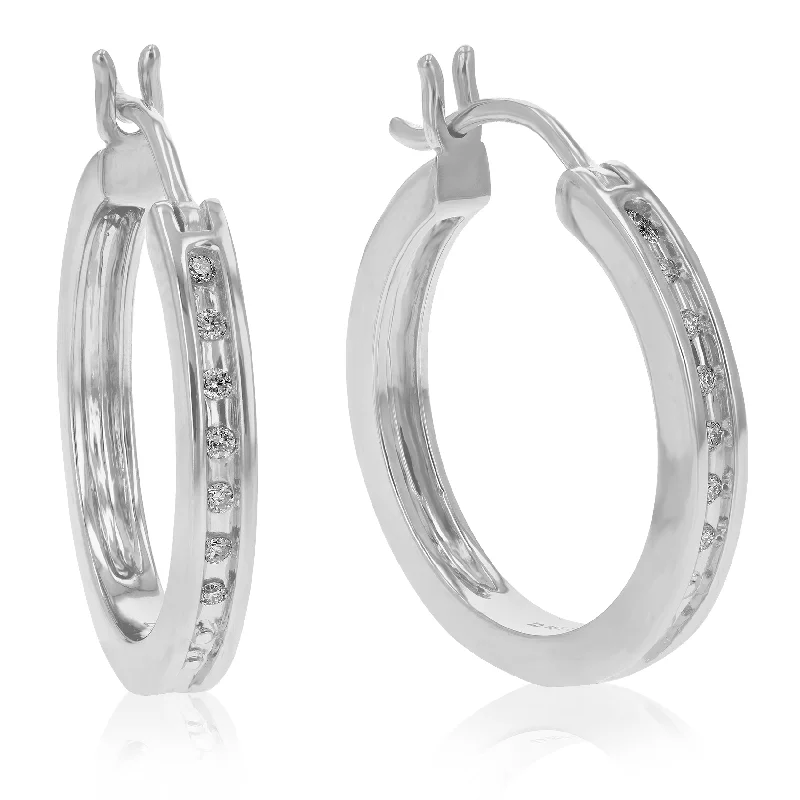 Hoop earrings with abstract wirework for an artistic, unique look-1/10 cttw Round Cut Lab Grown Diamond Hoop Earrings in .925 Sterling Silver Prong Set 1 Inch