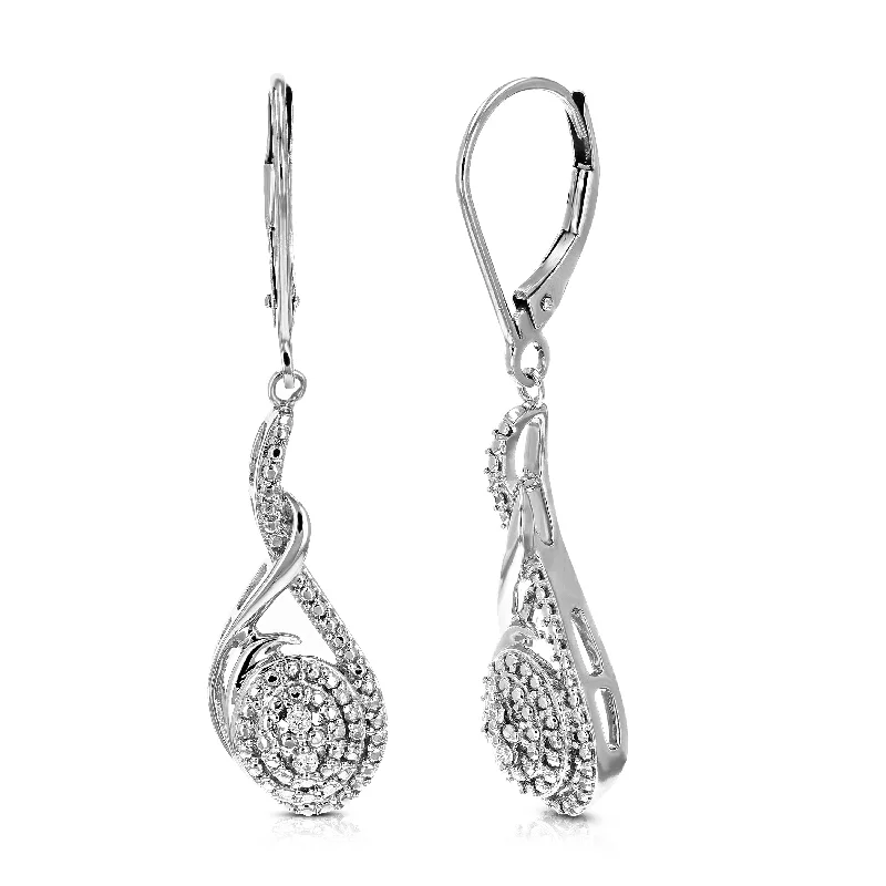 Hoop earrings with artistic filigree designs for an intricate, delicate finish-1/20 cttw 4 Stones Round Lab Grown Diamond Dangle Earrings .925 Sterling Silver Prong Set, 2/5 Inch