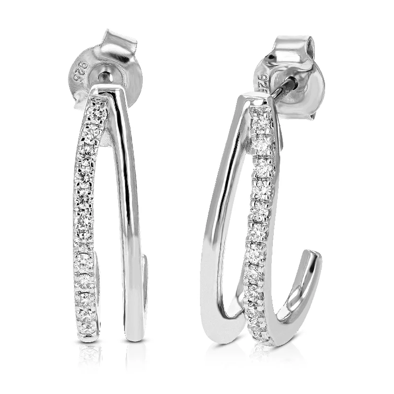 Best hoop earrings with gold-plated finishes for an affordable luxury vibe-1/4 cttw Dangle Earrings for Women, Round Lab Grown Diamond Dangle Earrings in .925 Sterling Silver, Prong Setting, 3/4 Inch