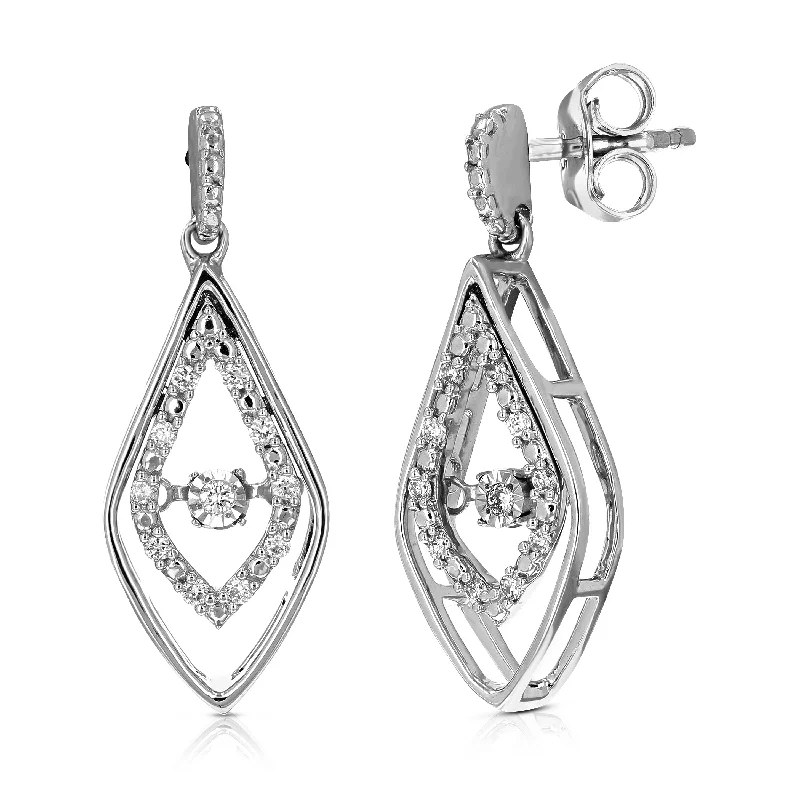 Best hoop earrings with gold for a luxurious and timeless look-1/8 cttw 22 Stones Round Lab Grown Diamond Dangle Earrings .925 Sterling Silver Prong Set, 1 Inch