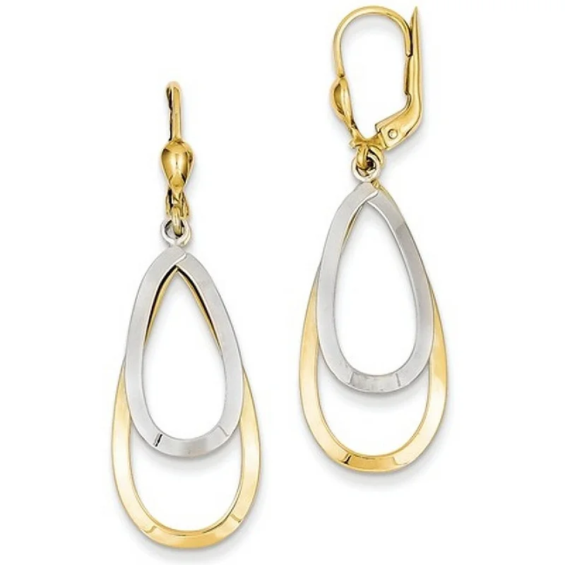 Hoop earrings with oversized pearl accents for a statement-making look-14k Two-tone Gold Bold Polished Oval Teardrop Dangling Leverback Earrings - Orange