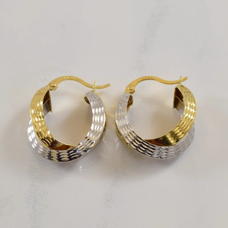 Best hoop earrings with snake chain details for a sleek and modern touch-Textured Two Tone Gold Hoop Earrings |