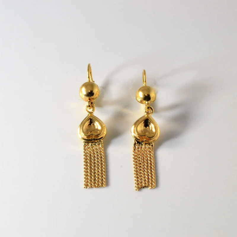 Best hoop earrings with custom designs for a personalized, unique accessory-Yellow Gold Heart Tassel Earrings |