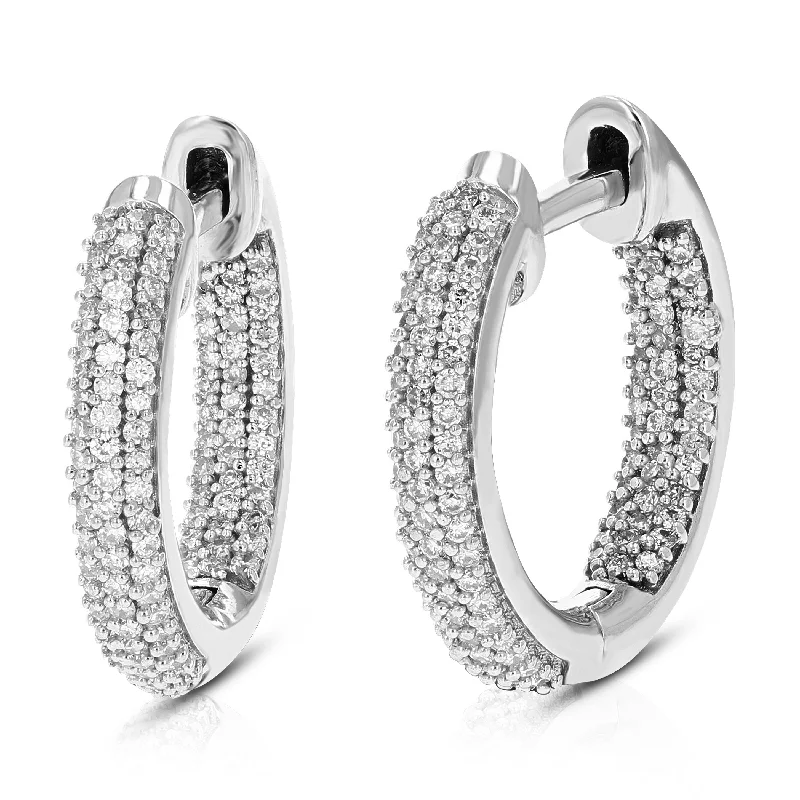 Hoop earrings with infinity loop designs for a continuous and eternal shape-3/8 cttw Diamond Hoop Earrings for Women, Round Lab Grown Diamond Earrings in .925 Sterlinng Silver, Prong Setting, 2/3 Inch