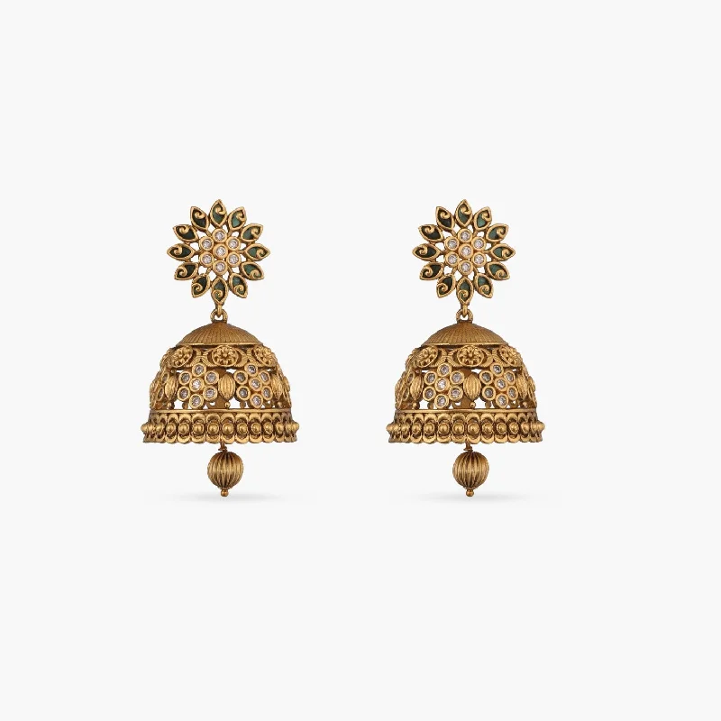 Hoop earrings with textured gold for a refined and sophisticated aesthetic-Aarthy Antique Jhumka Earrings