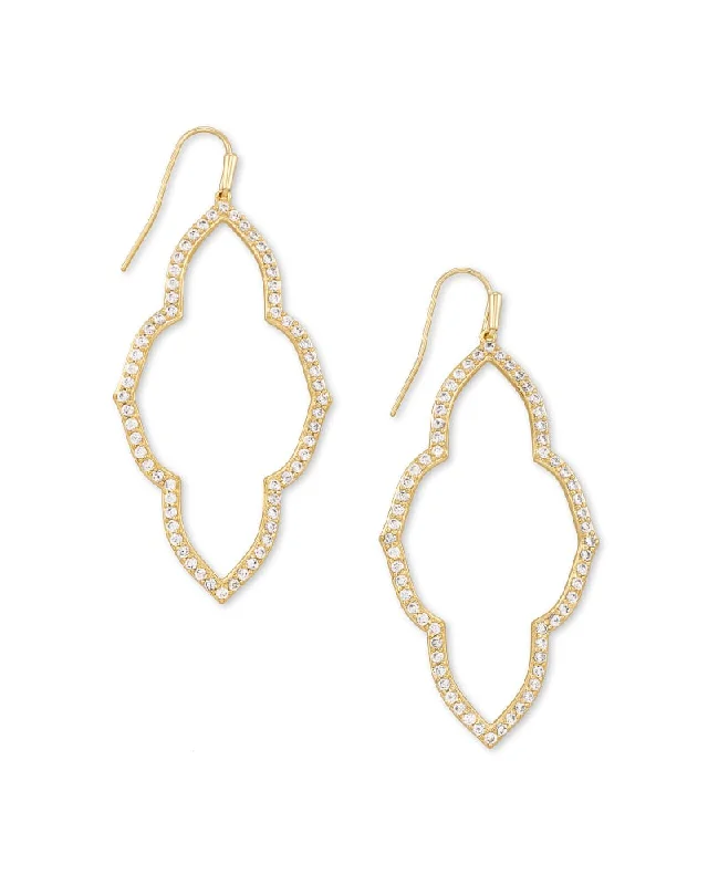 Classic hoop earrings with a thin profile for a sleek and subtle style-Abbie Gold Open Frame Earrings In White Crystal