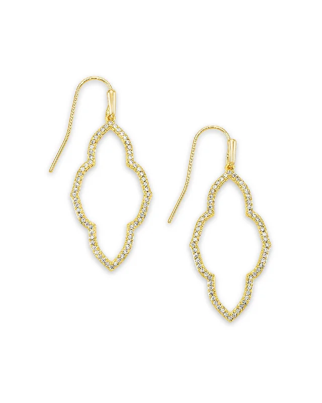 Abbie Gold Small Open Frame Earrings In White Crystal