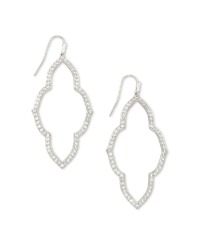 Best hoop earrings with enamel details for a colorful and modern look-Abbie Silver Open Frame Earrings In White Crystal