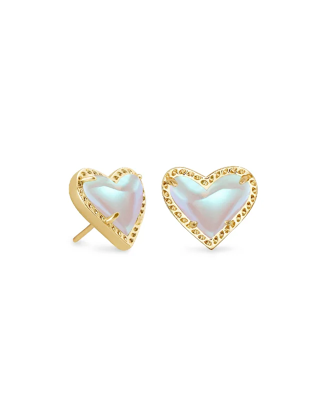 Hoop earrings with oversized designs for a bold, fashion-forward statement-Ari Heart Gold Stud Earring in Dichroic Glass