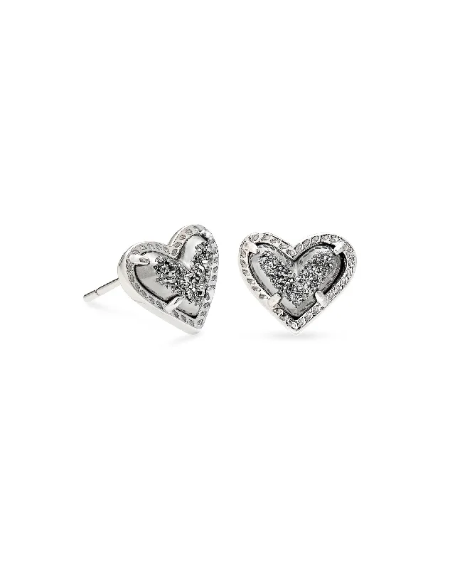 Best hoop earrings with gemstone accents for a colorful and elegant appearance-Ari Heart Rhodium Stud Earring in Platinum Drusy