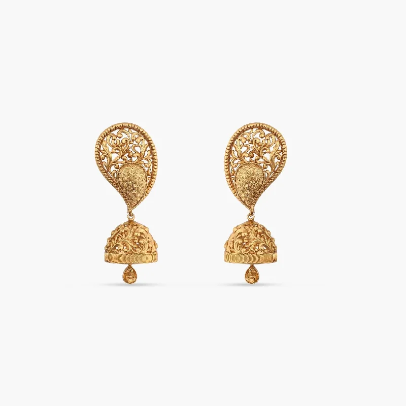 Best hoop earrings with rose gold for a romantic and warm aesthetic-Azba Mango Motif Statement Antique Jhumka Earrings