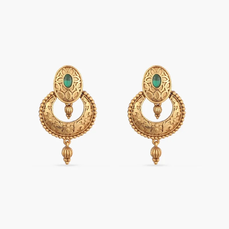 Hoop earrings with luxe velvet finishes for a rich and luxurious touch-Azba Statement Antique Chandbali Earrings