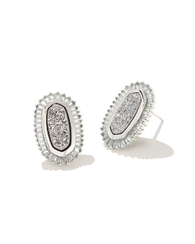 Hoop earrings with faceted crystals for added sparkle and shine-Baguette Ellie Stud Earring in Rhodium Platinum Drusy