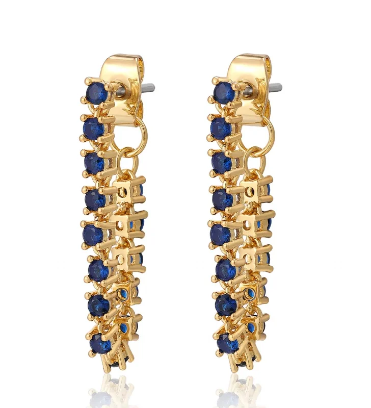 Best hoop earrings with sterling silver for an affordable and chic design-Ballier Chain Studs In Blue Sapphire Gold