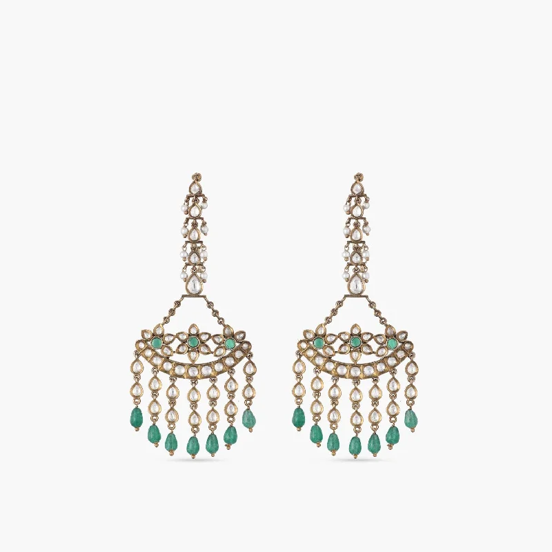 Hoop earrings with cut-out designs for a creative and lightweight effect-Bessie Kundan Chandelier Earrings