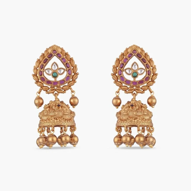 Hoop earrings with crescent moon shapes for a celestial and mystical appearance-Bindu Antique Jhumka Earrings