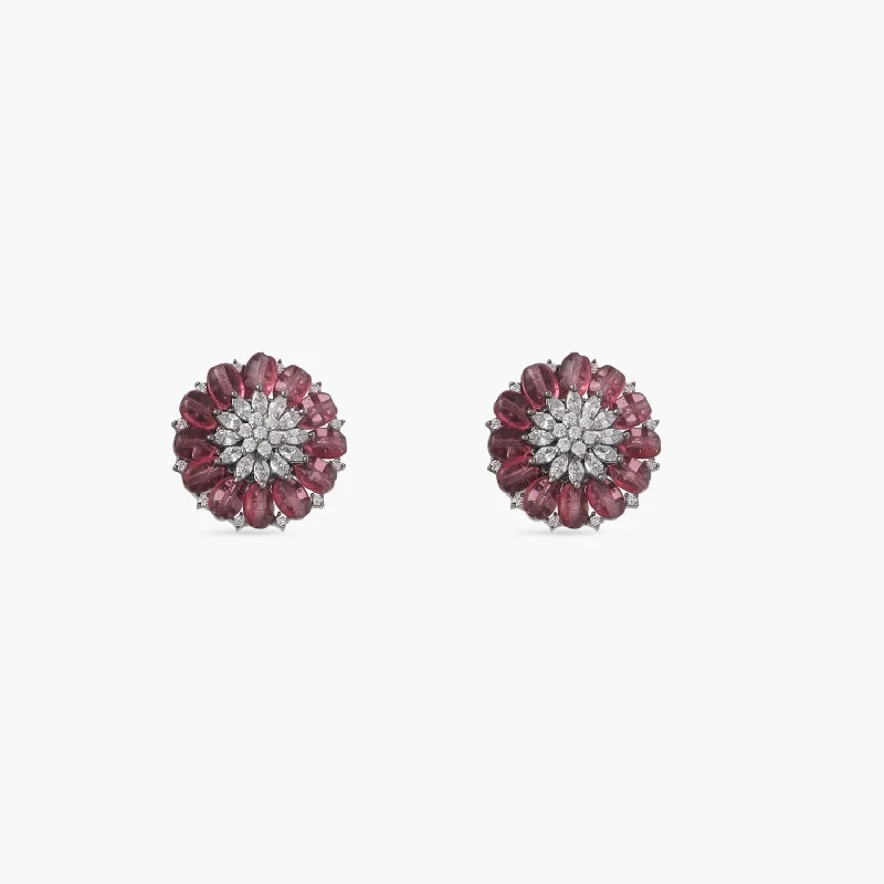 Hoop earrings with resin accents for a bold and colorful design-Blush Floral CZ Studs