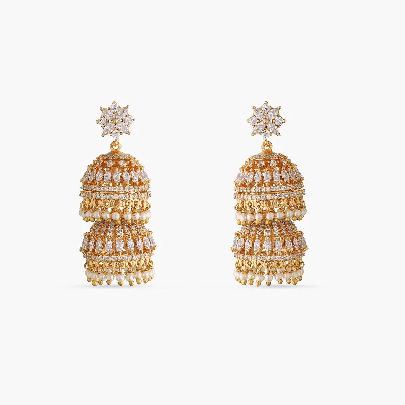 Hoop earrings with rhinestone-studded rims for a glamorous touch-Brilliance Two Layer Jhumka Earrings