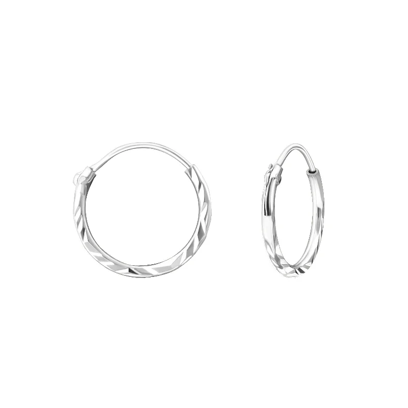 Best hoop earrings with hammered gold for a rustic yet elegant look-Children's Sterling Silver Diamond Cut Hoop Earrings