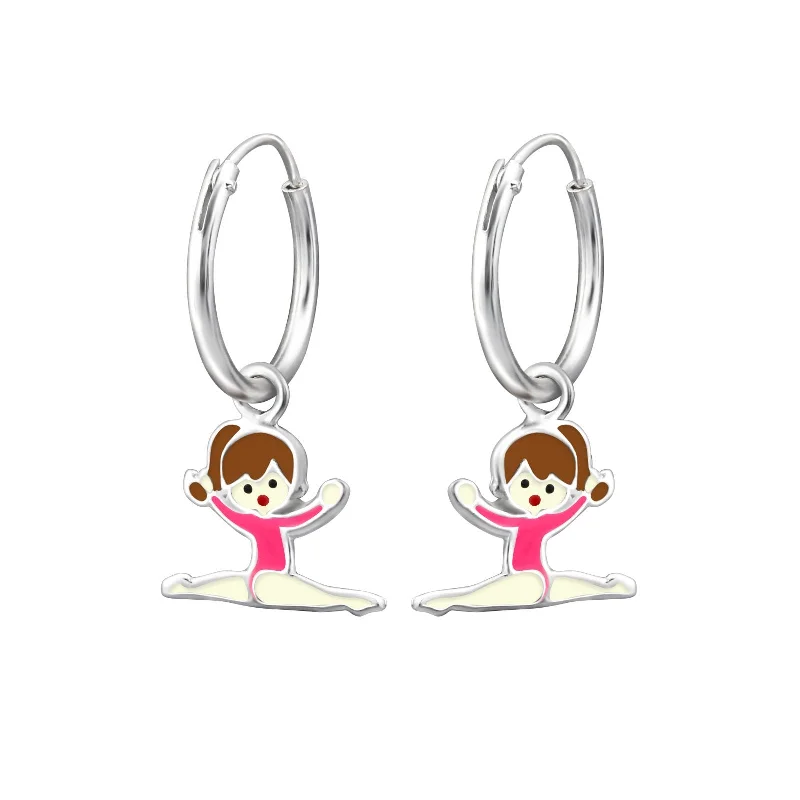 Best hoop earrings with stacked layers for a dimensional and bold look-Children's Sterling Silver 'Gymnastic Girl' Hoop Earrings