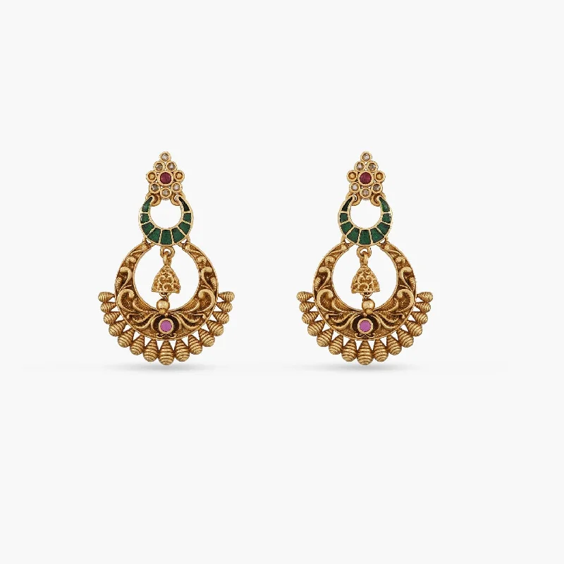 Large hoop earrings for a bold and statement-making fashion accessory-Classic Two layered Antique Chandbali Earrings