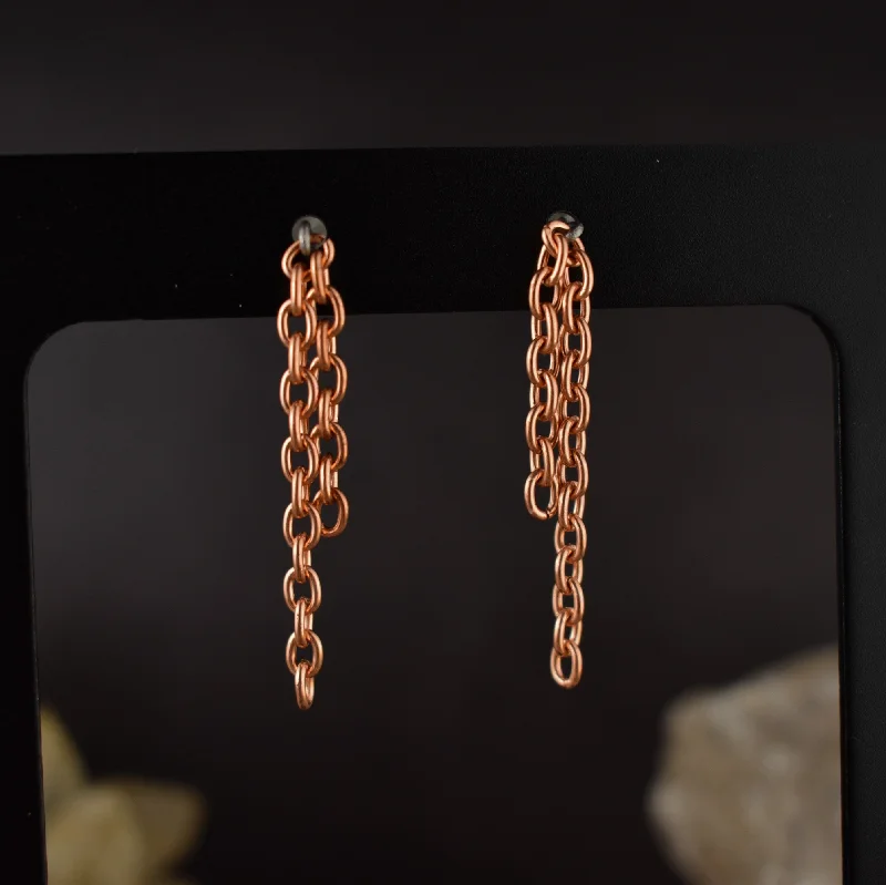 Hoop earrings with gold accents for a warm, elegant statement piece-Copper Chain Post Earrings | Limited Edition