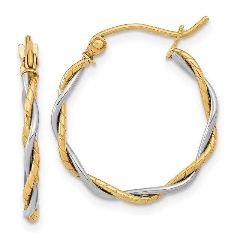 Best hoop earrings with blackened metal for an edgy and bold appearance-Curata 10k Two tone Gold Polished and Textured 1.8x21.77mm Twisted Hoop Earrings