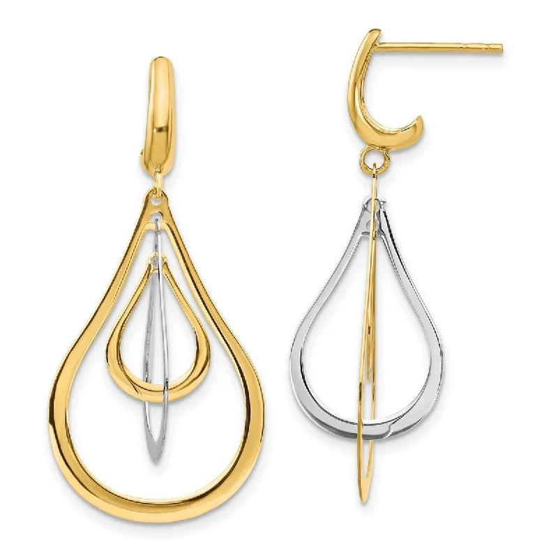 Hoop earrings with spiral designs for a dynamic and fluid look-Curata 14k Two tone Gold Polished Tear-drop Post Long Drop Dangle Earrings 38x18mm