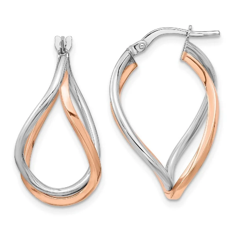 Hoop earrings with enamel stripes for a colorful and eye-catching design-Curata 14k White and Rose Gold Two-tone Fancy Double Hoop Earrings (6mm x 16mm)