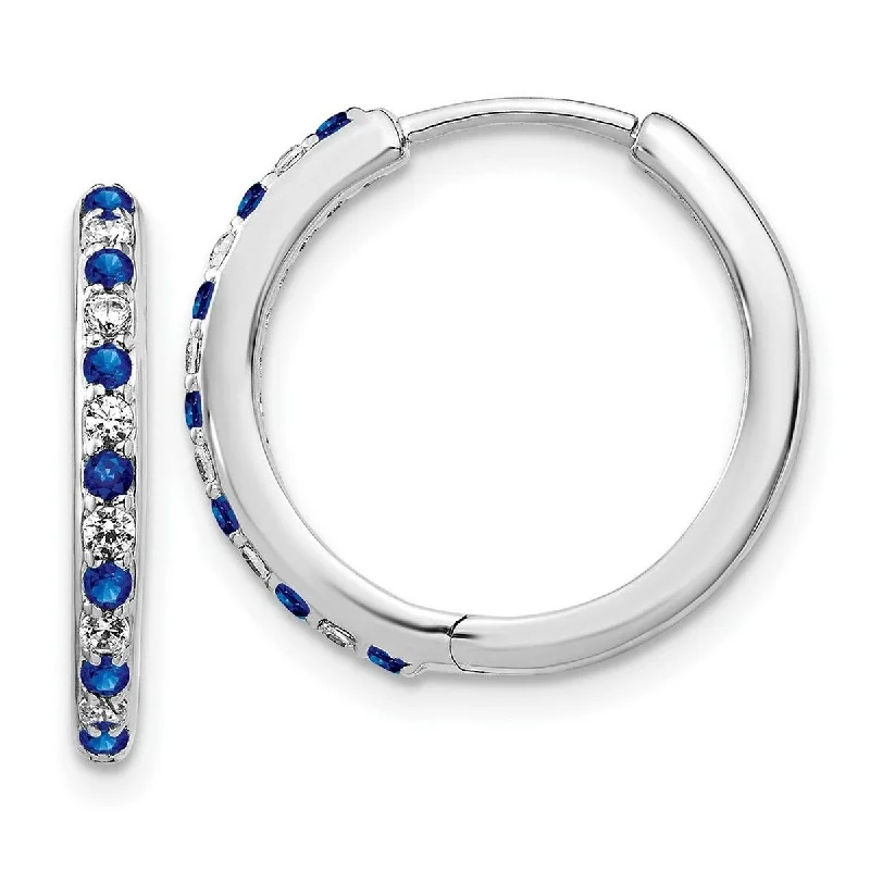 Best hoop earrings with enamel details for a colorful and modern look-Curata 14k White Gold Diamond and Sapphire Hinged Hoop Earrings Measures 18x19mm Wide 2mm Thick