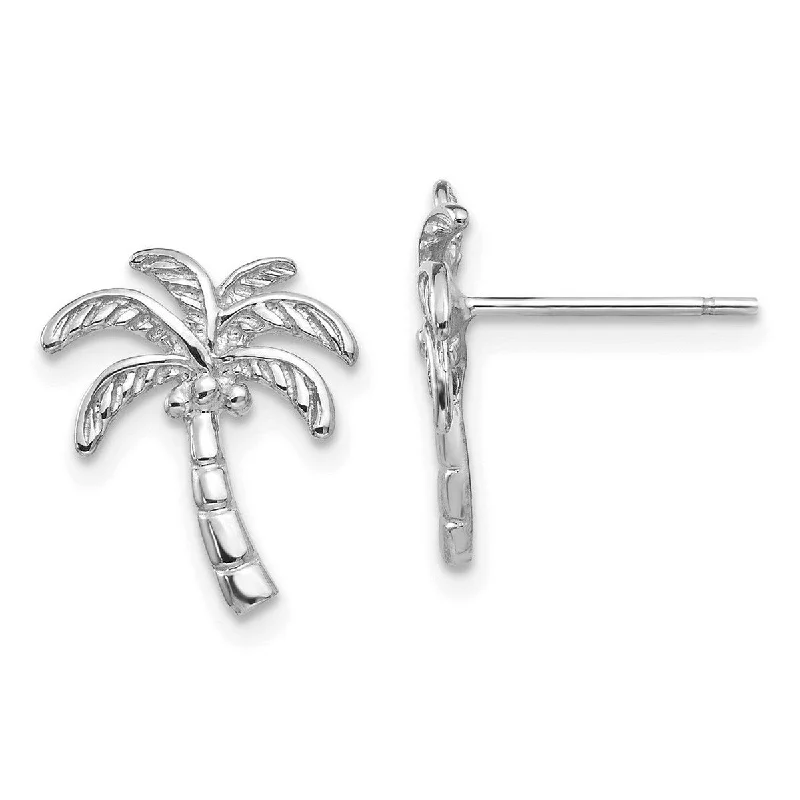 Best hoop earrings with twisted rope designs for a nautical-inspired style-Curata 14k White Gold Palm Tree Post Earrings - 14x11mm