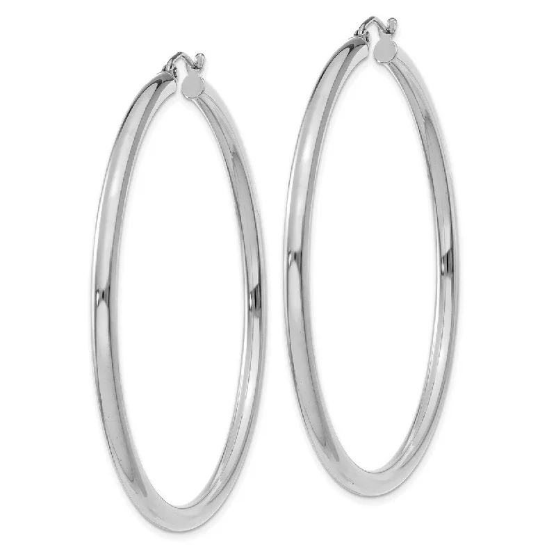 Best hoop earrings with floral designs for a feminine and delicate look-Curata 14k White Gold Polished 3x55mm White Hoop Earrings