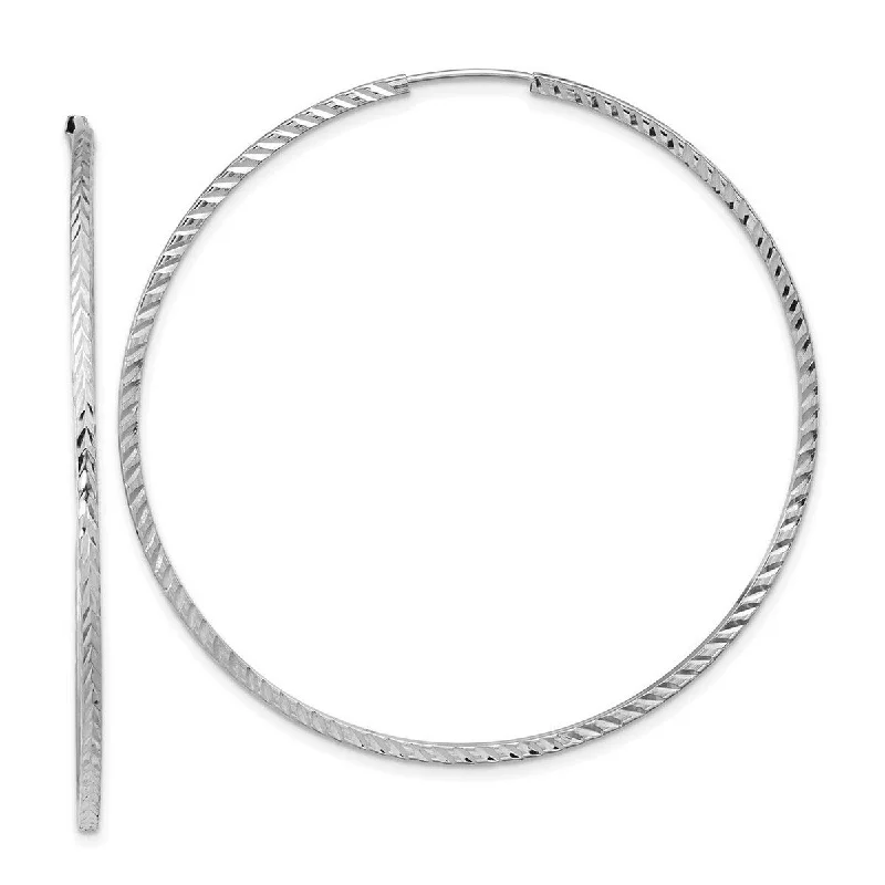 Best hoop earrings with intricate beaded details for a textured, stylish appearance-Curata 14k White Gold Sparkle Cut Square Tube Endless Hoop Earrings - 55x54.5mm Wide 1.35mm Thick