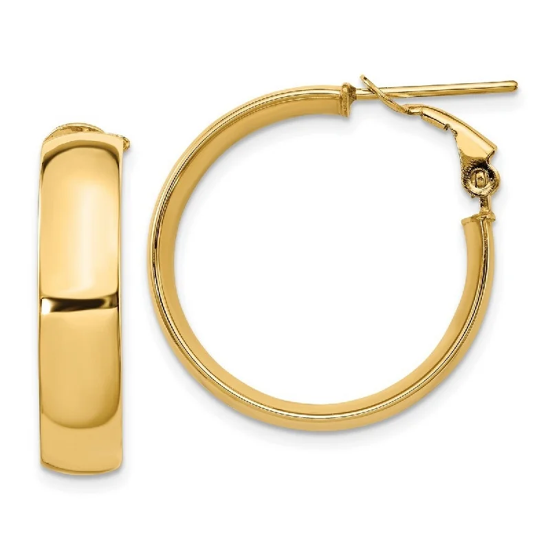 Best hoop earrings with matte finish for a sophisticated, understated design-Curata 14k Yellow Gold High Polished 25x6mm Omega Back Hoop Earrings