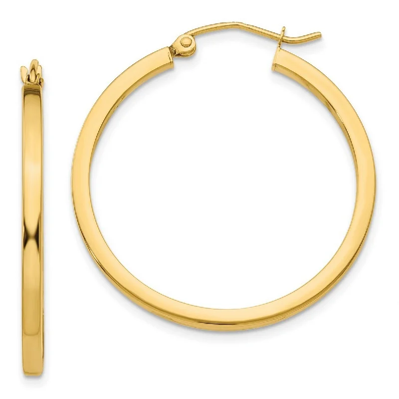 Best hoop earrings with satin ribbons for a soft, feminine appearance-Curata 14k Yellow Gold Polished 30x2mm Square Tube Hoop Earrings