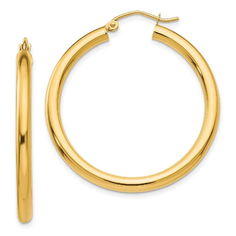 Best hoop earrings with delicate chain details for a trendy and stylish design-Curata 14k Yellow Gold Polished 3x35mm Round Classic Hoop Earrings